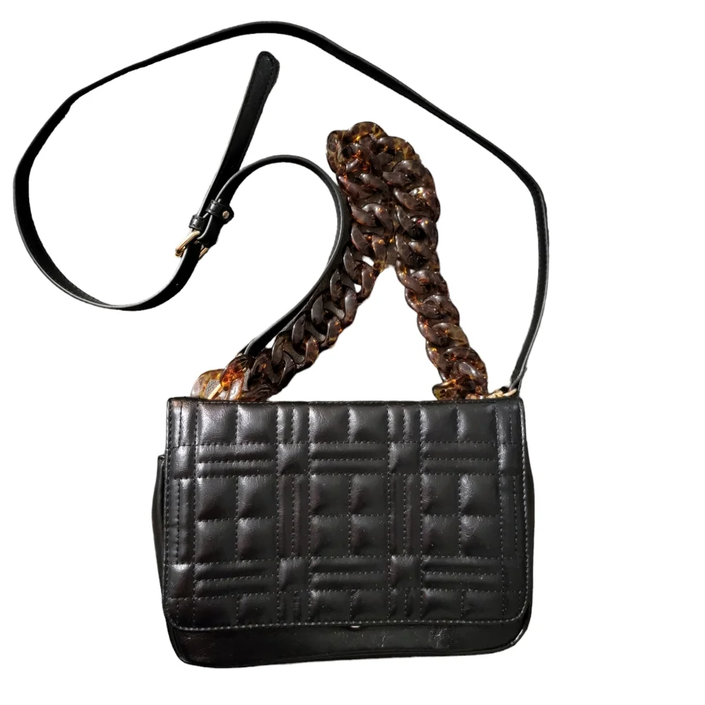 Like Dreams black faux leather purse Crossbody ‎ Quilted pattern tortoise strap